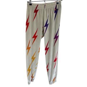 Aviator Nation Velour Bolt Repeat Sweatpants Vintage White Joggers S Lightning